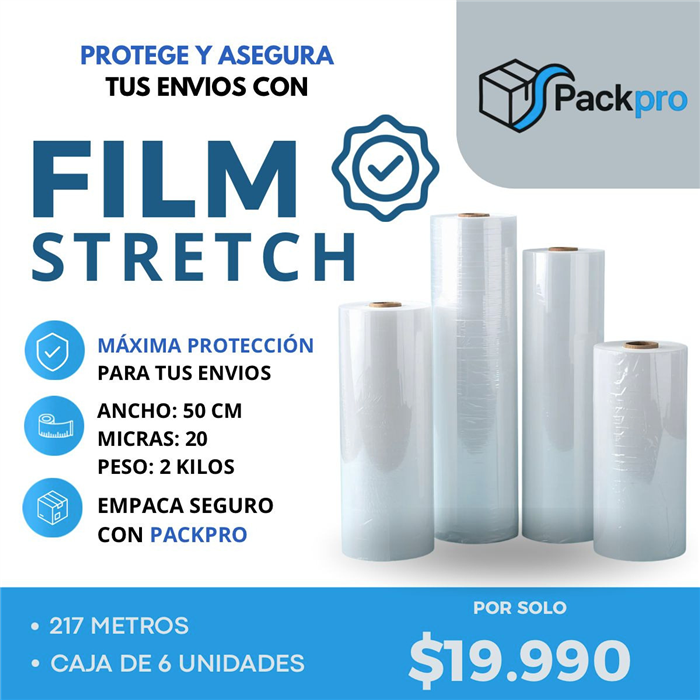 Promoción film stretch: 217 metros, caja de 6 unidades, $19.990